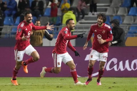Οι παίκτες της Αλ Αχλί πανηγυρίζουν την πρόκρισή τους στα ημιτελικά του Παγκοσμίου Κυπέλλου Συλλόγων | 4 Φεβρουαρίου 2023
