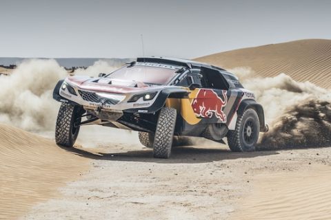 Stephane Peterhansel  from Team Peugeot Total performs during a test run with the new Peugeot 3008 DKR Maxi  in Erfoud, Morocco on September 14, 2017