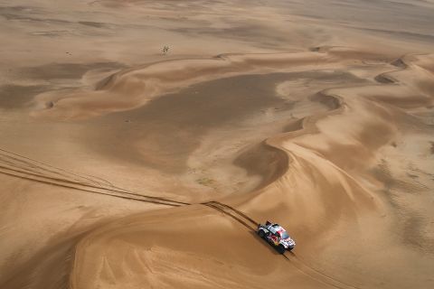 Nasser Al-Attiyah and Mathieu Baumel on their Toyota Hilux DKR T1+ of the Toyota Gazoo Racing during the Stage 7 of the Dakar 2023 between Riyadh and Al Duwadimi, on January 7th, 2023 in Al Duwadimi, Saudi Arabia // DPPI / Red Bull Content Pool // SI202301070129 // Usage for editorial use only // 