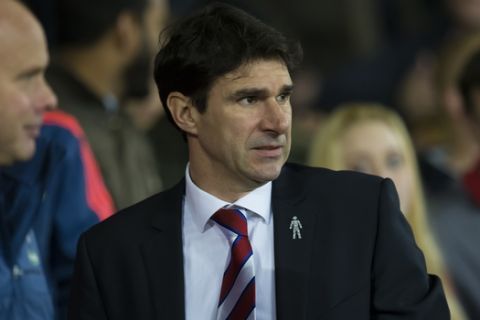 Middlesbrough manager Aitor Karanka during their English League Cup soccer match berween Manchester United and Middlesbrough at Old Trafford Stadium, Manchester, England, Wednesday Oct. 28, 2015. (AP Photo/Jon Super)  