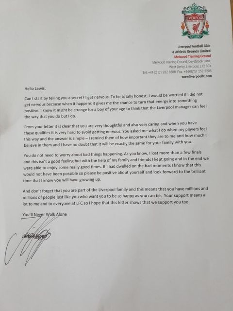 Η επιστολή του Κλοπ σε 11χρονο οπαδό της Λίβερπουλ για το άγχος
