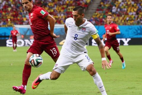 MANAUS, BRAZIL - JUNE 22: Clint Dempsey of the United States controls the ball against Ricardo Costa of Portugal during the 2014 FIFA World Cup Brazil Group G match between the United States and Portugal at Arena Amazonia on June 22, 2014 in Manaus, Brazil.  (Photo by Adam Pretty/Getty Images)