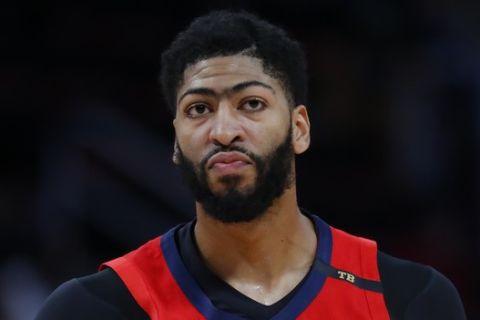New Orleans Pelicans forward Anthony Davis plays against the Detroit Pistons in the second half of an NBA basketball game in Detroit, Sunday, Dec. 9, 2018. (AP Photo/Paul Sancya)