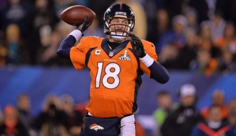QB Peyton Manning (18)
NFL Football : Super Bowl XLVIII :  Seattle Seahawks vs. Denver Broncos
Game Action
MetLife Stadium/East Rutherford, NJ, USA
2/2/2014
X157569 TK1
Credit: Donald Miralle