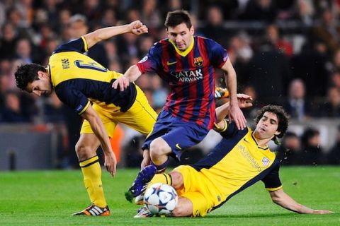 during the UEFA Champions League Quarter Final first leg match between FC Barcelona and Club Atletico de Madrid at Camp Nou on April 1, 2014 in Barcelona, Spain.