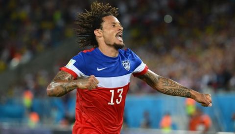 NATAL, BRAZIL - JUNE 16:  Jermaine Jones of the United States celebrates his team's victory 2-1 over Ghana in the 2014 FIFA World Cup Brazil Group G match between Ghana and the United States at Estadio das Dunas on June 16, 2014 in Natal, Brazil.  (Photo by Jamie McDonald/Getty Images)