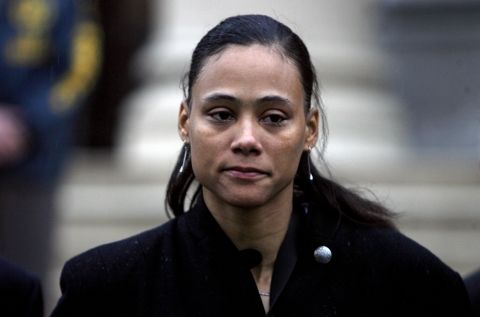 Disgraced former Olympic champion Marion Jones leaves after being sentenced at the Westchester County Federal Courthouse Friday, Jan. 11, 2008 in White Plains, N.Y.  Jones was sentenced to six months in prison for lying about using steroids and a check-fraud scam, despite beseeching the judge that she not be separated from her two young children "even for a short period of time."  (AP Photo/Jason DeCrow)