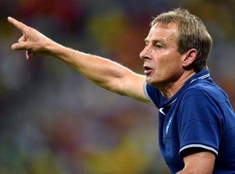 MANAUS, BRAZIL - JUNE 22:  Head coach Jurgen Klinsmann of the United States gestures during the 2014 FIFA World Cup Brazil Group G match between USA and Portugal at Arena Amazonia on June 22, 2014 in Manaus, Brazil.  (Photo by Stuart Franklin - FIFA/FIFA via Getty Images)