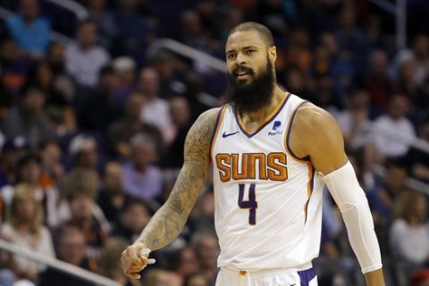 Phoenix Suns center Tyson Chandler (4) in the first half during an NBA basketball game against the San Antonio Spurs, Wednesday, Oct. 31, 2018, in Phoenix. (AP Photo/Rick Scuteri)