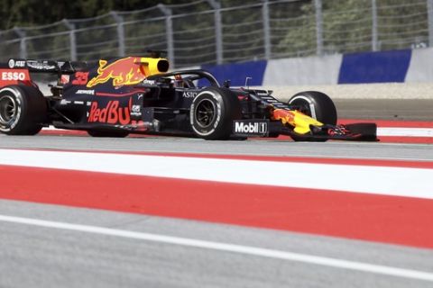 Red Bull driver Max Verstappen of the Netherlands steers his car during the Austrian Formula One Grand Prix at the Red Bull Ring racetrack in Spielberg, southern Austria, Sunday, June 30, 2019. (AP Photo/Ronald Zak)