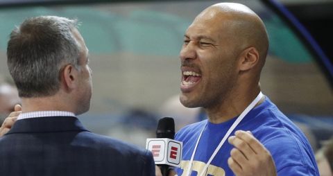 LaVar Ball reacts after watching his sons in the Big Baller Brand Challenge friendly tournament match between BC Prienu Vytautas and BC Zalgiris-2 at the BC Prienai-Birstonas Vytautas arena, in Prienai, Lithuania, Tuesday, Jan. 9, 2018. LiAngelo Ball and LaMelo Ball, sons of former basketball player LaVar Ball, have signed a one-year contract and play their first match for Lithuanian professional basketball club Prienu Vytautas. (AP Photo/Liusjenas Kulbis)