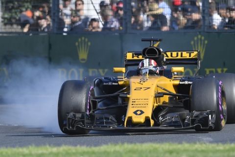Renault driver Nico Hulkenberg of Germany steers his car during the Australian Formula One Grand Prix in Melbourne, Australia, Sunday, March 26, 2017. (AP Photo/Andy Brownbill)