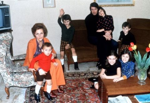 The Maldini family pose for a photograph. A young Paolo Maldini (centre waving) sits next to his father Cesare Maldini