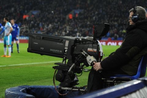 TV camera during the English Premier League soccer match between Leicester City and Newcastle United at the King Power Stadium in Leicester, England, Monday, March 14, 2016. (AP Photo/Rui Vieira)
