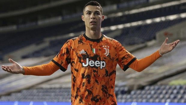 Juventus' Cristiano Ronaldo gestures during the Champions League round of 16, first leg, soccer match between FC Porto and Juventus at the Dragao stadium in Porto, Portugal, Wednesday, Feb. 17, 2021. (AP Photo/Luis Vieira)