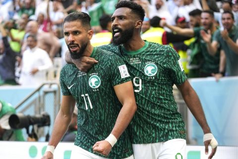 Ο πανηγυρισμός των παικτών της Σαουδικής Αραβίας μετά το γκολ κόντρα στην Αργεντινή