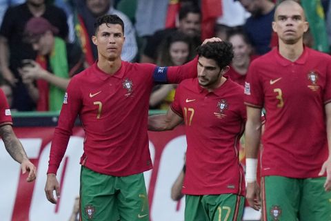 Οι παίκτες της Πορτογαλίας πανηγυρίζουν γκολ που σημείωσαν κόντρα στην Τσεχία για τη League A του Nations League 2022-2023 στο "Ζοζέ Αλβαλάδε", Λισαβόνα | Πέμπτη 9 Ιουνίου 2022