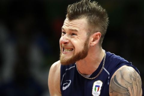 Italy's Ivan Zaytsev reacts during a men's gold medal volleyball match against Brazil at the 2016 Summer Olympics in Rio de Janeiro, Brazil, Sunday, Aug. 21, 2016. (AP Photo/Matt Rourke)