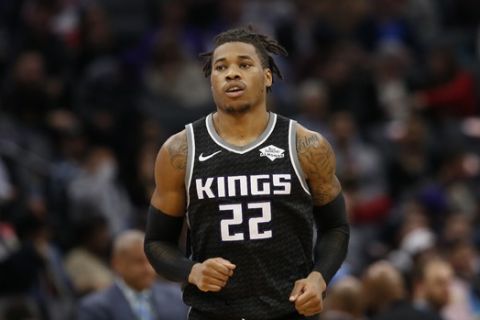 Sacramento Kings forward Richaun Holmes during the second half of an NBA basketball game against the Minnesota Timberwolves in Sacramento, Calif., Thursday, Dec. 26, 2019. The Timberwolves won, in double-overtime, 105-104.(AP Photo/Rich Pedroncelli)