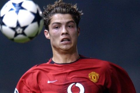 Manchester United's Cristiano Ronaldo is seen during a Group E Champions League soccer game between Panathinaikos and Manchester United in Athens on Wednesday, Nov. 26, 2003. (AP Photo/Petros Giannakouris)