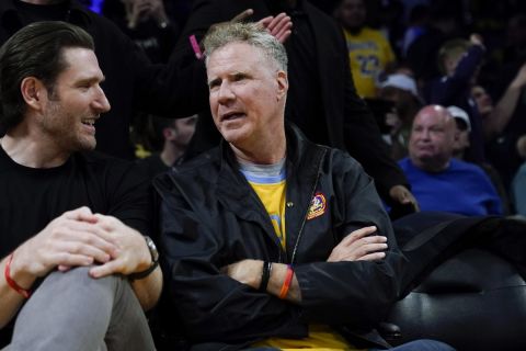 Actor Will Ferrell attends the NBA basketball game between the Los Angeles Lakers and the Golden State Warriors, Tuesday, April 9, 2024, in Los Angeles. (AP Photo/Ryan Sun)