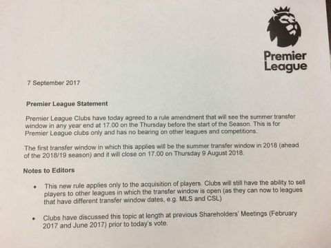 Απόφαση-σταθμός απ' την Premier League για τις καλοκαιρινές μεταγραφές