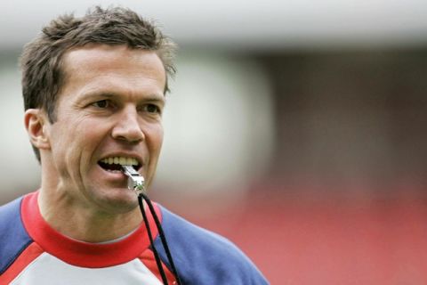 (FILES) Photo taken on June 5, 2004 of German trainer of the Hungarian football team Lothar Matthaeus whistling during a training session at the Fritz-Walter stadium in the western town of Kaiserslautern. Matthaeus has been appointed as Bulgaria's new national team coach, the Bulgarian Football Union (BFU) announced on September 21, 2010.
AFP PHOTO/DDP/OLIVER LANG     GERMANY OUT (Photo credit should read OLIVER LANG/AFP/Getty Images)