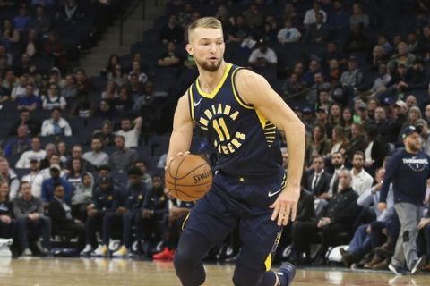 Indiana Pacers' Domantas Sabonis of Lithuania plays in the second half of an NBA basketball game against the Minnesota Timberwolves Monday, Oct. 22, 2018, in Minneapolis. (AP Photo/Jim Mone)