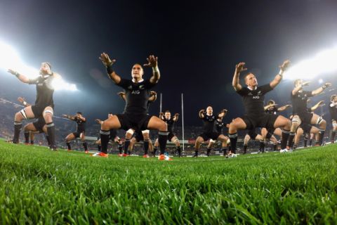 AUCKLAND, NEW ZEALAND - AUGUST 23: The All Blacks perform the Haka during The Rugby Championship match between the New Zealand All Blacks and the Australian Wallabies at Eden Park on August 23, 2014 in Auckland, New Zealand.  (Photo by Cameron Spencer/Getty Images)