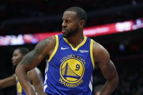 Golden State Warriors guard Andre Iguodala during the first half of an NBA basketball game, Saturday, Dec. 1, 2018, in Detroit. (AP Photo/Carlos Osorio)