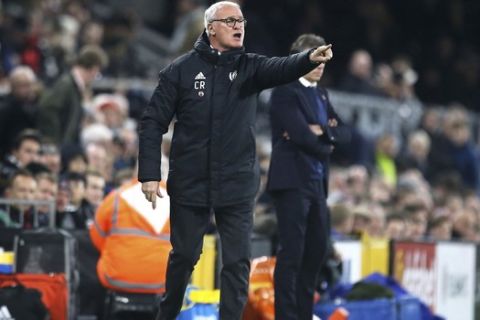 Fulham manager Claudio Ranieri during the match against Leicester City, during their English Premier League soccer match at Craven Cottage in London, Wednesday Dec. 5, 2018. (Steven Paston/PA via AP)