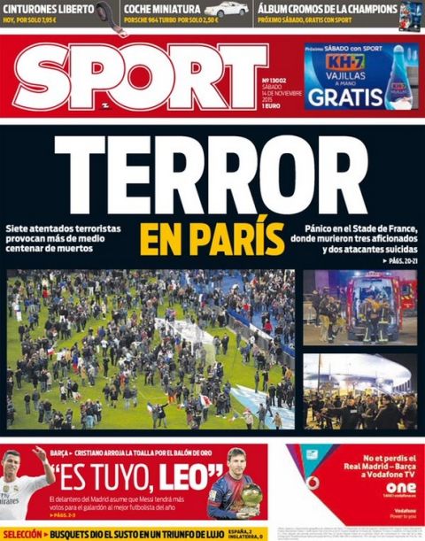 Συγκλονισμένος από την επίθεση στο Παρίσι ο αθλητικός Τύπος 