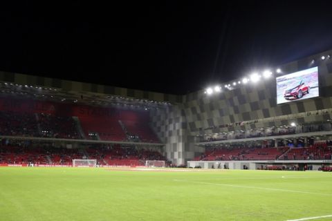 A view of the new Arena Kombetare stadium before the Euro 2020 group H qualifying soccer match between Albania and France in Tirana, Sunday, Nov. 17, 2019. (AP Photo/Hektor Pustina)