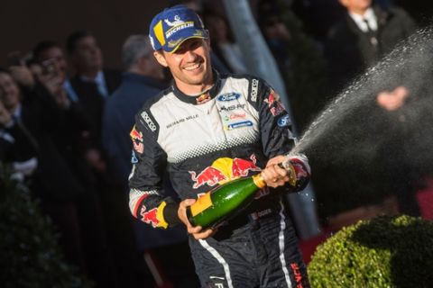 Winner Sebastien Ogier (FRA) celebrates after clinching his fifth successive Rallye Monte-Carlo victory at the 2018 FIA World Rally Championship season opener on 28.01.2018 // Jaanus Ree/Red Bull Content Pool via AP Images  // For more content, pictures and videos like this please go to http://www.redbullcontentpool.com
