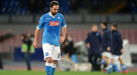 NAPLES, ITALY - FEBRUARY 25:  Napoli's player Gonzalo Higuain stands disappointed the UEFA Europa League Round of 32 second leg match between SSC Napoli and Villarreal FC on February 25, 2016 in Naples, Italy.  (Photo by Francesco Pecoraro/Getty Images)