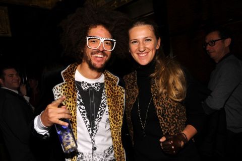 NEW YORK, NY - MARCH 03:  Musician Redfoo and tennis Player Victoria Azarenka attends the BNP Paribas Tennis Showdown cocktail party at Essex House on March 3, 2013 in New York City.  (Photo by Bryan Bedder/Getty Images for StarGames)