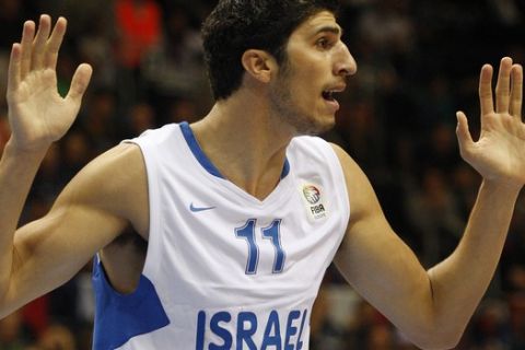 Lior Eliyahu from Israel reacts during the EuroBasket European Basketball Championship Group B match against France in Siauliai, Lithuania, Thursday, Sept. 1, 2011. (AP Photo/Petr David Josek)