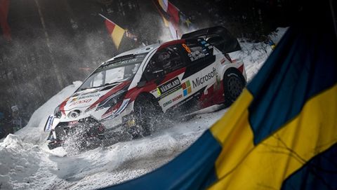 Ott Tanak (EST) Martin Jarveoja (EST) of team Toyota Gazoo Racing WRT is seen racing at shakedown during the World Rally Championship Sweden in Torsby, Sweden on February 14, 2019 // Jaanus Ree/Red Bull Content Pool // AP-1YEGJ5B6H1W11 // Usage for editorial use only // Please go to www.redbullcontentpool.com for further information. // 