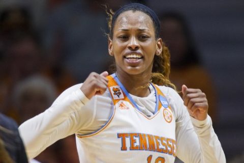 Tennessee forward Bashaara Graves (12) reacts to being fouled in the second half of a NCAA women's college basketball tournament game against Boise State Saturday, March 21, 2015, in Knoxville, Tenn. Tennessee won 72-61. (AP Photo/Wade Payne)