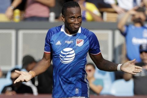 MLS All-Stars forward Didier Drogba, of Montreal Impact, in action against Arsenal in the MLS All-Star soccer game Thursday, July 28, 2016, in San Jose, Calif. (AP Photo/Marcio Jose Sanchez)