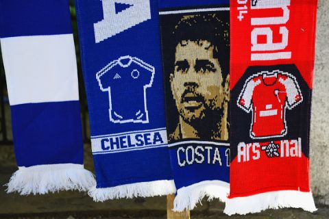 LONDON, ENGLAND - OCTOBER 05:  Matchday scarves are sold prior to the Barclays Premier League match between Chelsea and Arsenal at Stamford Bridge on October 4, 2014 in London, England.  (Photo by Shaun Botterill/Getty Images)