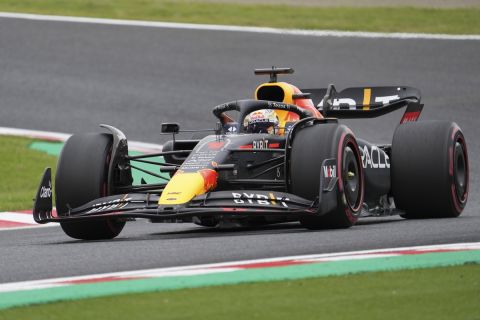 Red Bull driver Max Verstappen of the Netherlands steers his car during practice session 3 at the Japanese Formula One Grand Prix at the Suzuka Circuit in Suzuka, central Japan, Saturday, Oct. 8, 2022. (AP Photo/Toru Hanai)