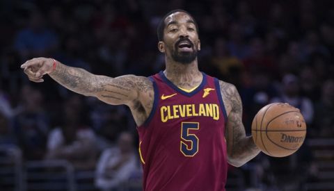 Cleveland Cavaliers' JR Smith in action during the first half of an NBA basketball game against the Philadelphia 76ers, Friday, April 6, 2018, in Philadelphia. The 76ers won 132-130. (AP Photo/Chris Szagola)