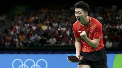 2016 Rio Olympics - Table Tennis - Semifinals - Men's Singles - Riocentro - Pavilion 3 - Rio de Janeiro, Brazil - 11/08/2016. Ma Long (CHN) of China celebrates a point during play against Jun Mizutani (JPN) of Japan.  REUTERS/Alkis Konstantinidis FOR EDITORIAL USE ONLY. NOT FOR SALE FOR MARKETING OR ADVERTISING CAMPAIGNS.