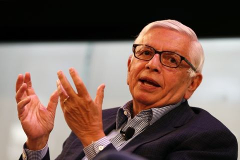 IMAGE DISTRIBUTED FOR HASHTAG SPORTS - David Stern, former NBA commissioner, speaks at the Hashtag Sports Conference in New York, on Monday, June 26, 2017. (Adam Hunger/AP Images for Hashtag Sports)