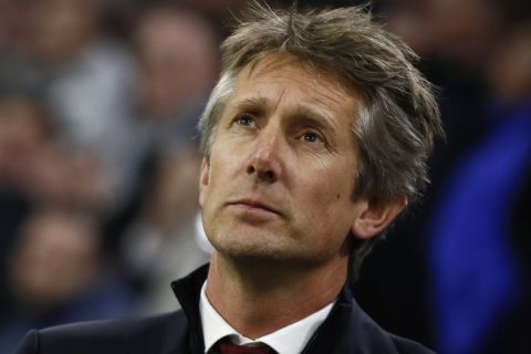 Ajax's CEO and former goalkeeper Edwin van der Sar is seen prior to a round of 32, second leg, Europa League soccer match between Ajax and Getafe at the Johan Cruyff ArenA in Amsterdam, Netherlands, Thursday, Feb. 27, 2020. (AP Photo/Peter Dejong)