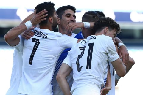 Οι παίκτες της Εθνικής Ελλάδας πανηγυρίζουν γκολ κόντρα στην Νορβηγία σε διεθνή φιλική αναμέτρηση | 6 Ιουνίου 2021