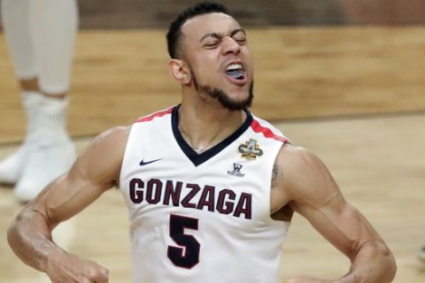 Gonzaga's Nigel Williams-Goss (5) reacts during the second half in the semifinals of the Final Four NCAA college basketball tournament against South Carolina, Saturday, April 1, 2017, in Glendale, Ariz. (AP Photo/Matt York)