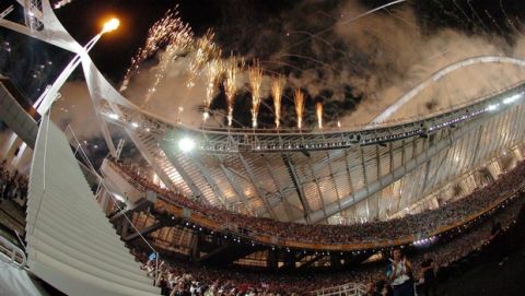epa000250015 The olympic flame burns in the olympic stadium right after the ignition during the 2004 Athens Olympic Games opening ceremony, Friday 13 August 2004. More than 10.800 athletes will compete in the Olympics.     epa/dpa Kay Nietfeld EPA/Kay Nietfeld