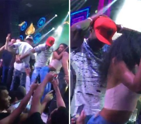 Usain Bolt twerking. 
The Jamaican superstar celebrated his latest haul of 3 gold medals in Rio - and his birthday - by hitting a club and dancing on stage. Although he reportedly has a girlfriend back home he calls his "first lady", he appeared to be enjoying the attention he was getting from one lady. The girl can be seen twerking and grinding on him as he smiles broadly. The runner hit the club All In until 7am, DJing and MCing on stage to the delight of the locals, and reportedly did not go alone. Ref: SPL1337739 210816 EXCLUSIVE Video by: Leo Marinho / Splash News